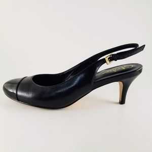 COLE HAAN Round Patent Toe Slingback Pumps